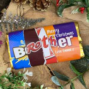 Merry Christmas Brother Novelty Personalised Chocolate Bar