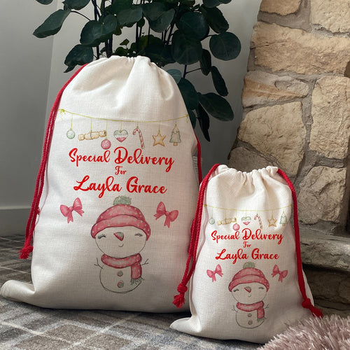 Personalised Snowgirl Christmas Sack-The Persnickety Co