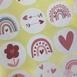 24 Love Valentine Stickers - Red & Pink