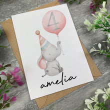 Load image into Gallery viewer, Elephant With Pink Balloon Personalised Birthday Card
