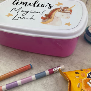 Personalised Magical Unicorn Lunch Box - Pink