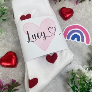 Love Heart Socks With Personalised Label
