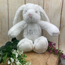 Load image into Gallery viewer, Personalised Heart Name teddy - White Bunny-The Persnickety Co
