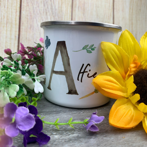 Easter Spring Bunny Initial Enamel Mug-The Persnickety Co