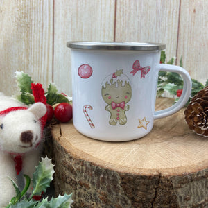 Personalised Snow Boy Wreath Enamel Mug
