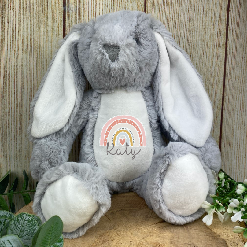 Rainbow Personalised Bunny Rabbit Soft Toy-The Persnickety Co