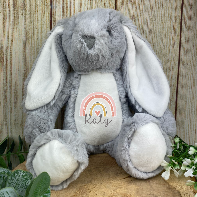 Rainbow Personalised Bunny Rabbit Soft Toy The Persnickety Co