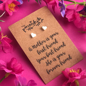 A Mother Is Your First Friend - Heart Earrings - Gold / Rose Gold / Silver-4-The Persnickety Co
