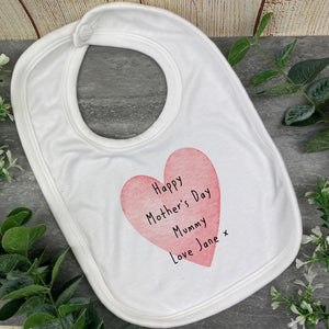 Personalised Happy Mothers Day Love Heart Baby Vest and Bib