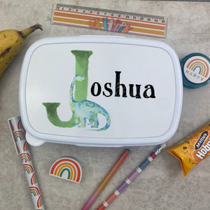 Personalised Initial Dinosaur Lunch Box - Blue