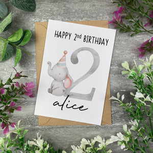 Elephant Happy Birthday Personalised Card