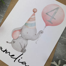 Load image into Gallery viewer, Elephant With Pink Balloon Personalised Birthday Card
