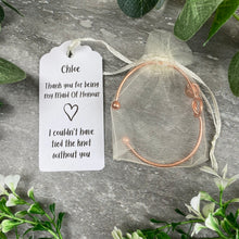 Load image into Gallery viewer, Maid Of Honour Knot Bangle With Initial Charm - Rose Gold-7-The Persnickety Co
