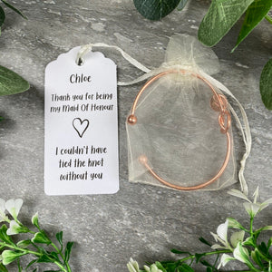 Maid Of Honour Knot Bangle With Initial Charm - Rose Gold-7-The Persnickety Co