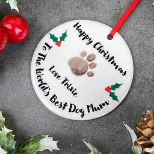 Personalised Happy Christmas World's Best Dog Mum Hanging Decoration-2-The Persnickety Co