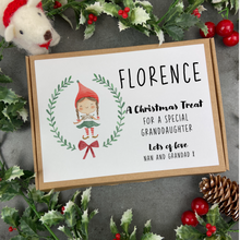 Load image into Gallery viewer, Personalised Elf Girl Wreath Chocolate Bar Box-The Persnickety Co
