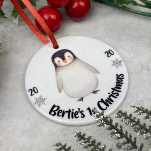 Personalised Penguin 1st Christmas Hanging Decoration