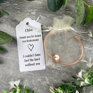 Bridesmaid Knot Bangle With Initial Charm, Rose Gold-2-The Persnickety Co