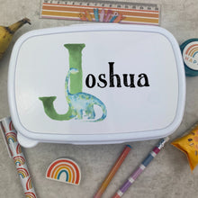 Load image into Gallery viewer, Personalised Initial Dinosaur Lunch Box - Blue
