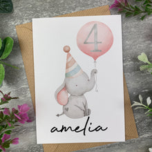 Load image into Gallery viewer, Elephant With Pink Balloon Personalised Birthday Card
