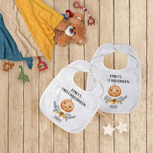 Load image into Gallery viewer, First Halloween Pumpkin Baby Bib-The Persnickety Co
