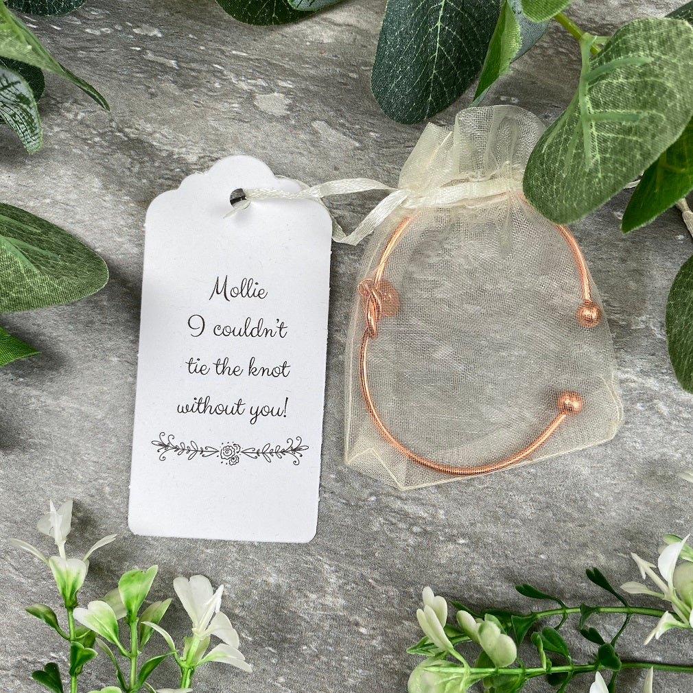 Wedding Knot Bangle With Initial Charm in Rose Gold-The Persnickety Co