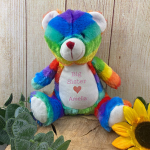 Personalised 'Big Sister' Rainbow Bear Soft Toy