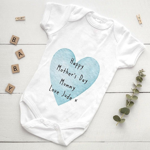 Personalised Happy Mothers Day Love Heart Baby Vest and Bib-The Persnickety Co