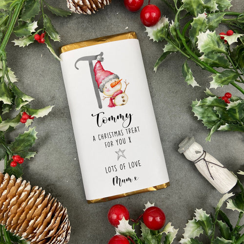 Personalised Snow Boy Initial Christmas Chocolate Bar-The Persnickety Co