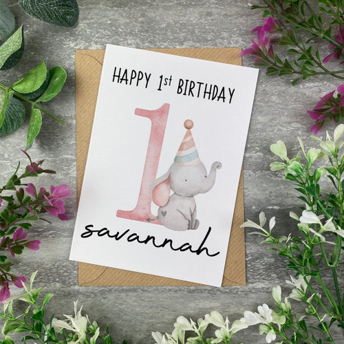 Elephant Happy 1st Birthday Personalised Card-The Persnickety Co