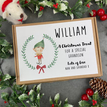 Load image into Gallery viewer, Personalised Elf Boy Wreath Chocolate Bar Box-The Persnickety Co
