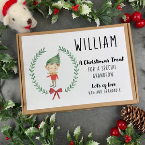 Personalised Elf Boy Wreath Chocolate Bar Box-The Persnickety Co