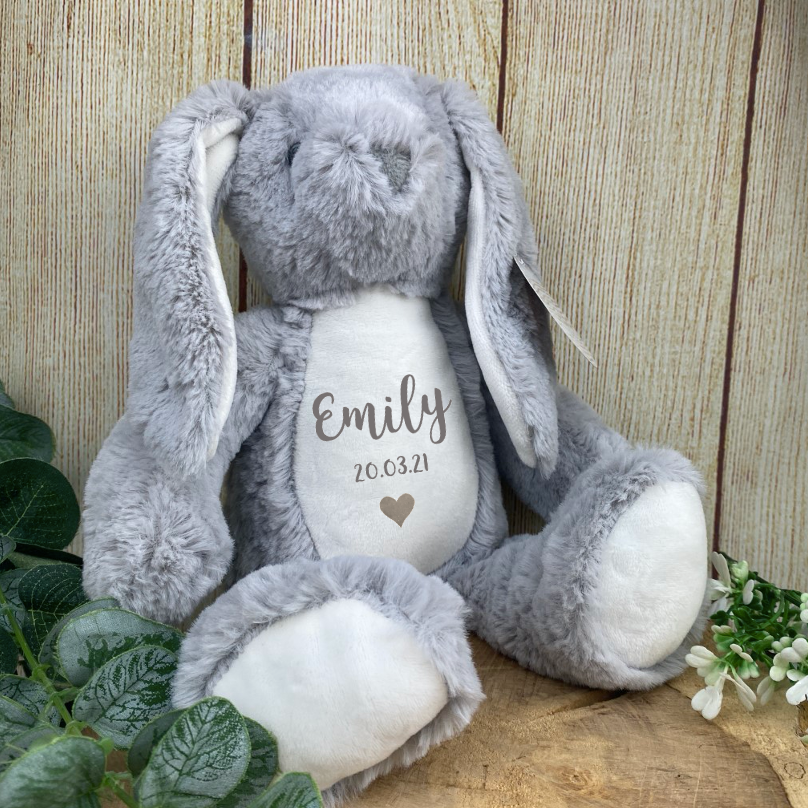 Personalised Grey Bunny Rabbit Soft Toy-The Persnickety Co