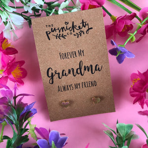 Forever My Grandma Always My Friend Heart Earrings-5-The Persnickety Co