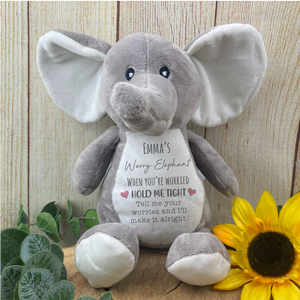 Personalised Grey Worry Elephant Soft Toy-The Persnickety Co