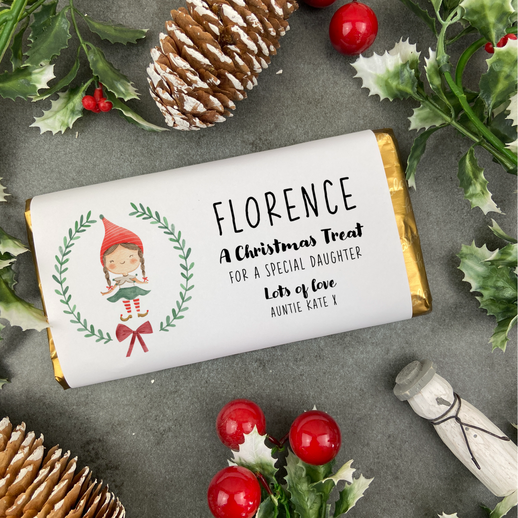 Personalised Elf Girl Wreath Chocolate Bar-The Persnickety Co