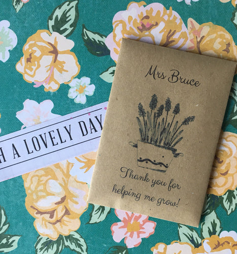 Thank You For Helping Me Grow! -Mini Kraft Envelope with Sunflower Seeds. Can Be Personalised With Any Name-The Persnickety Co