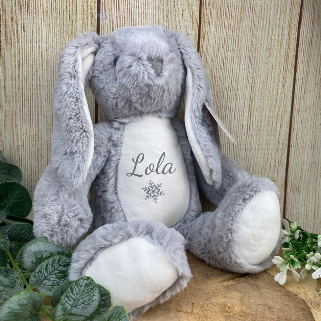 Personalised Christmas Snowflake Teddy - Grey Bunny-The Persnickety Co